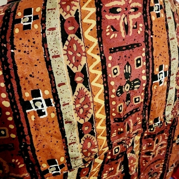 NWT Metro Express 100% Silk Brown Tribal Design Button Up Shirt Women's M Fall - Picture 5 of 10